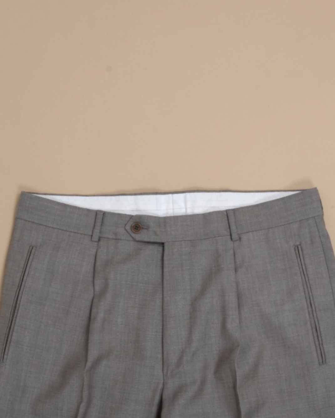 Mid-Grey Virgin Wool High-Rise Pleated Trousers