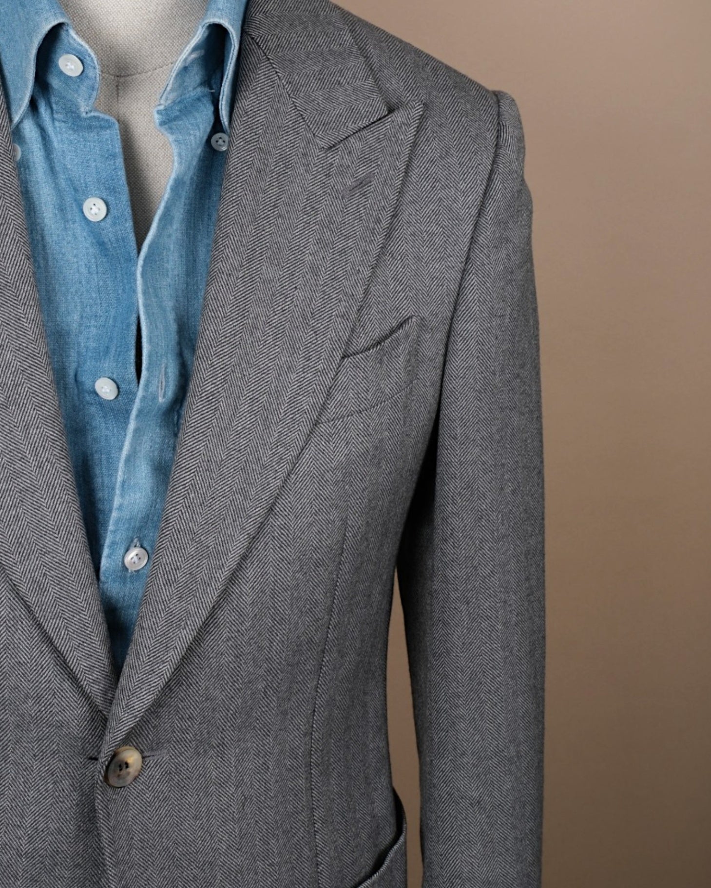 Grey herringbone Wool/Cashmere Sports Jacket