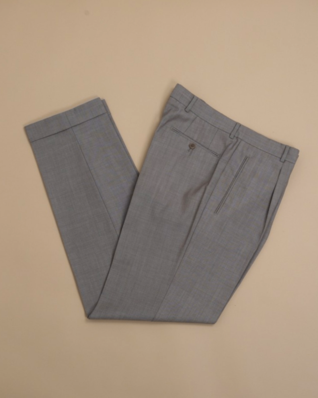 Mid-Grey Virgin Wool High-Rise Pleated Trousers