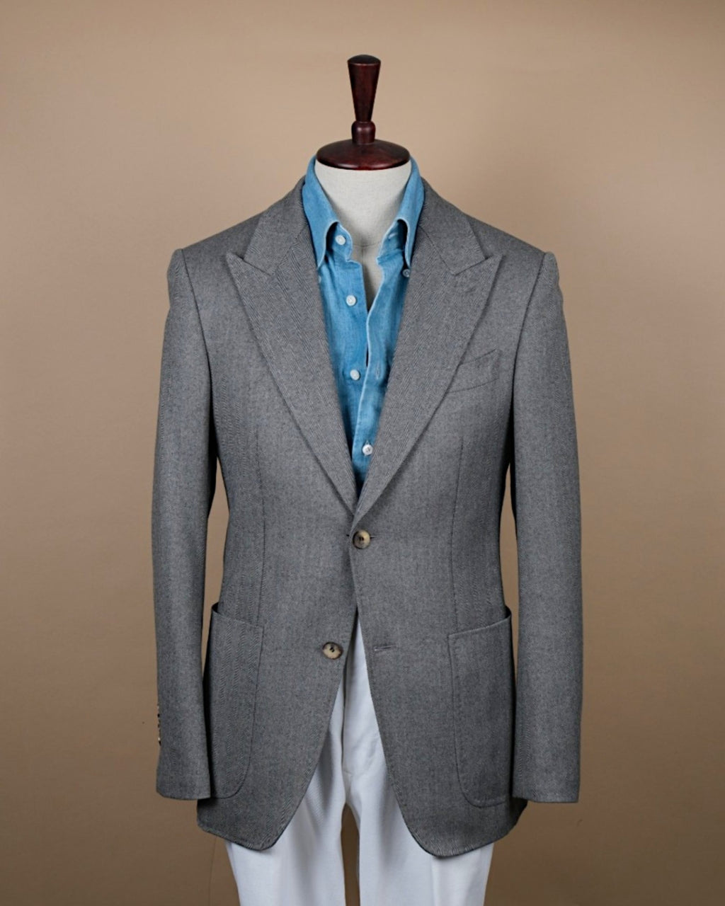 Grey herringbone Wool/Cashmere Sports Jacket