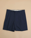 Navy Cotton Twill High-Rise Pleated Shorts