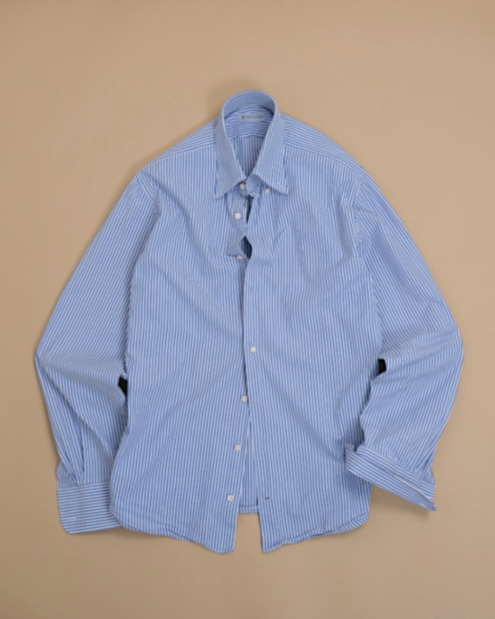 White/Blue Bengal Stripe Seersucker BD. Shirt