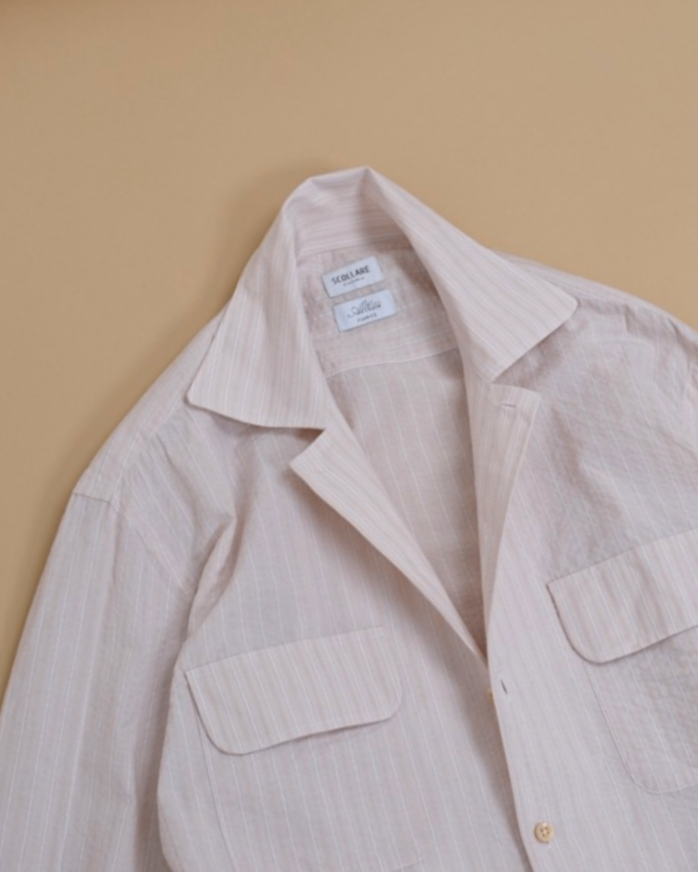 Beige Shadow-Stripe Albini Seersucker Camp-Collar Shirt