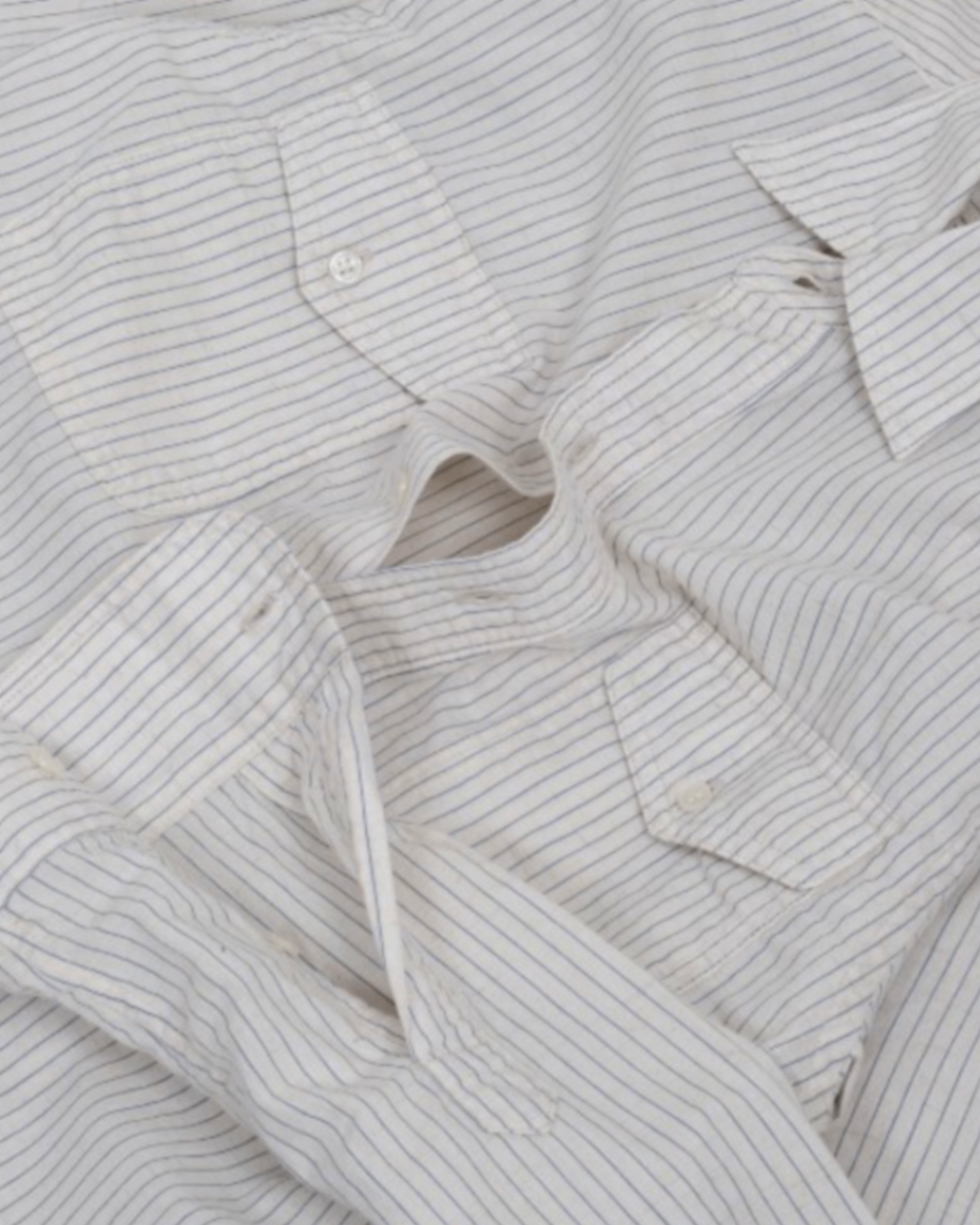 Ecru/Blue Hairline Stripe Cotton/Linen "R" Shirt