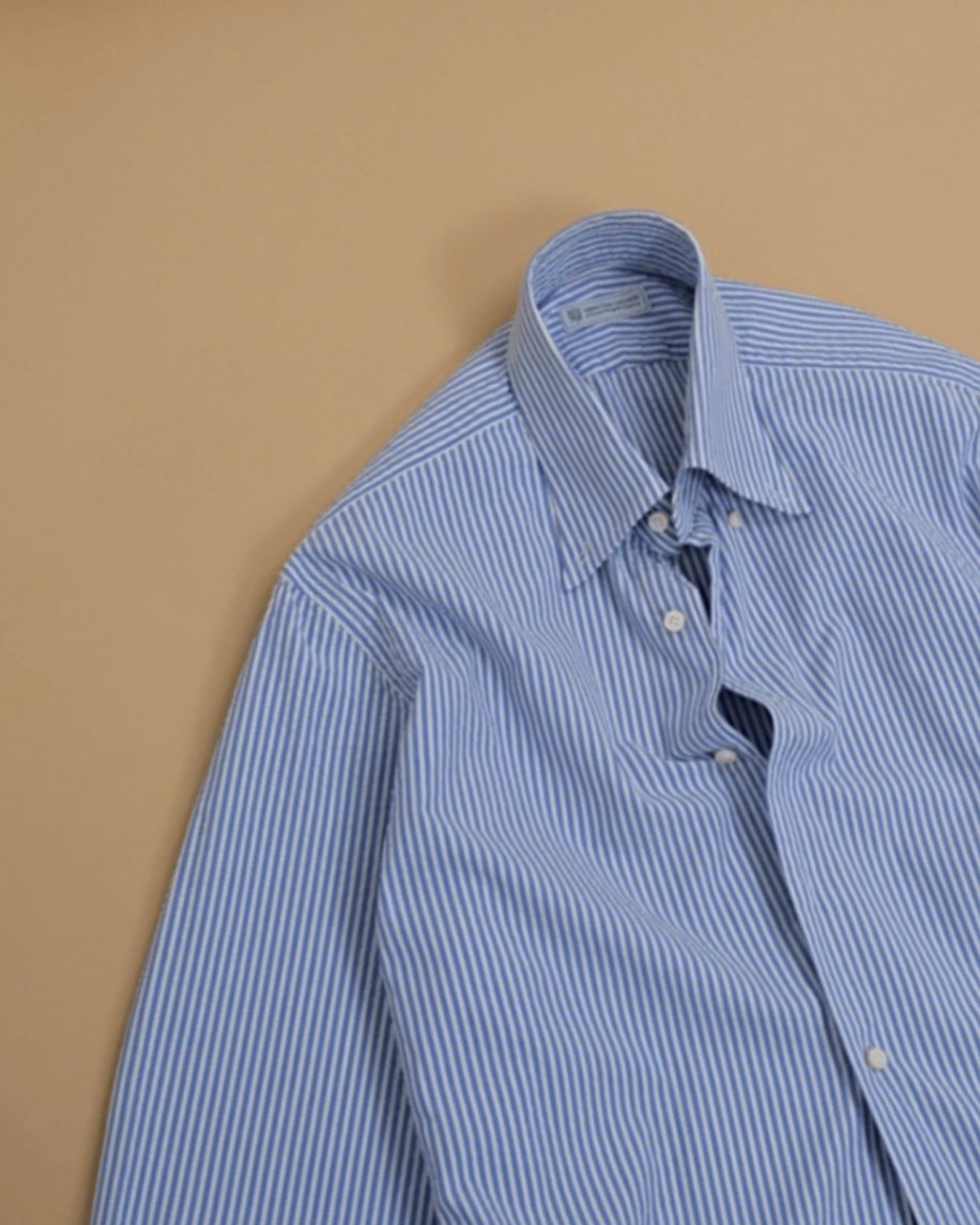 White/Blue Bengal Stripe Seersucker BD. Shirt