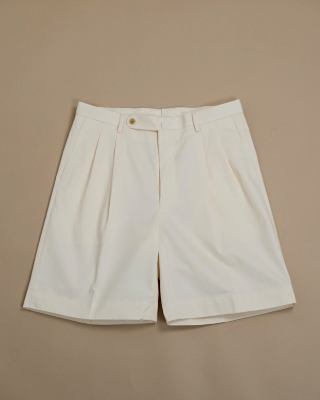Ivory Cotton Twill High-Rise Pleated Shorts