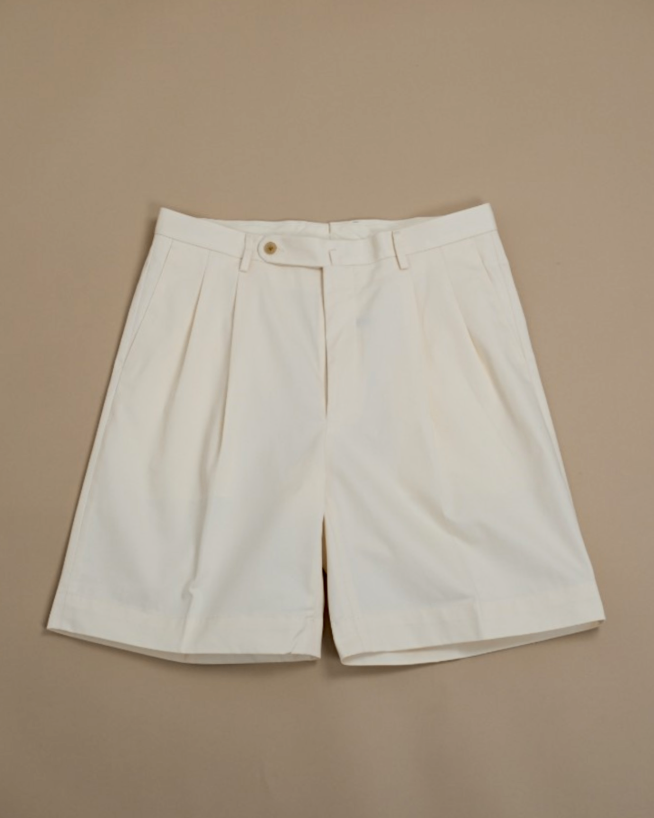 Ivory Cotton Twill High-Rise Pleated Shorts