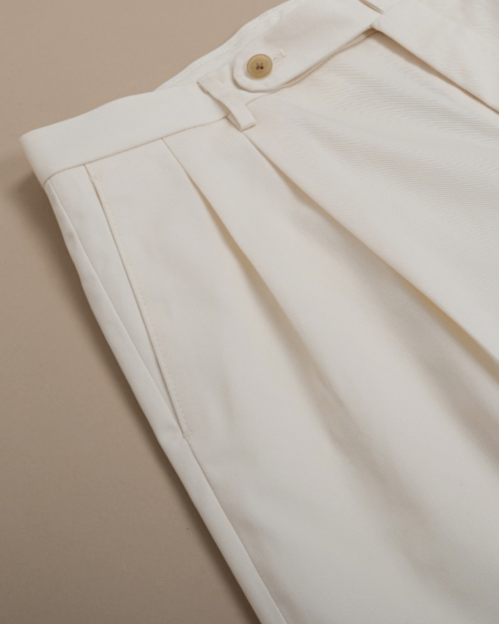 Ivory Cotton Twill High-Rise Pleated Shorts