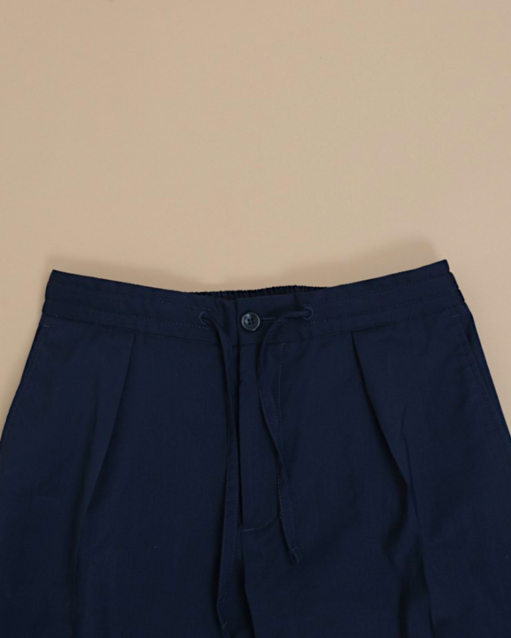 Navy Super 130´s Virgin Wool Pleated Drawstring Trousers