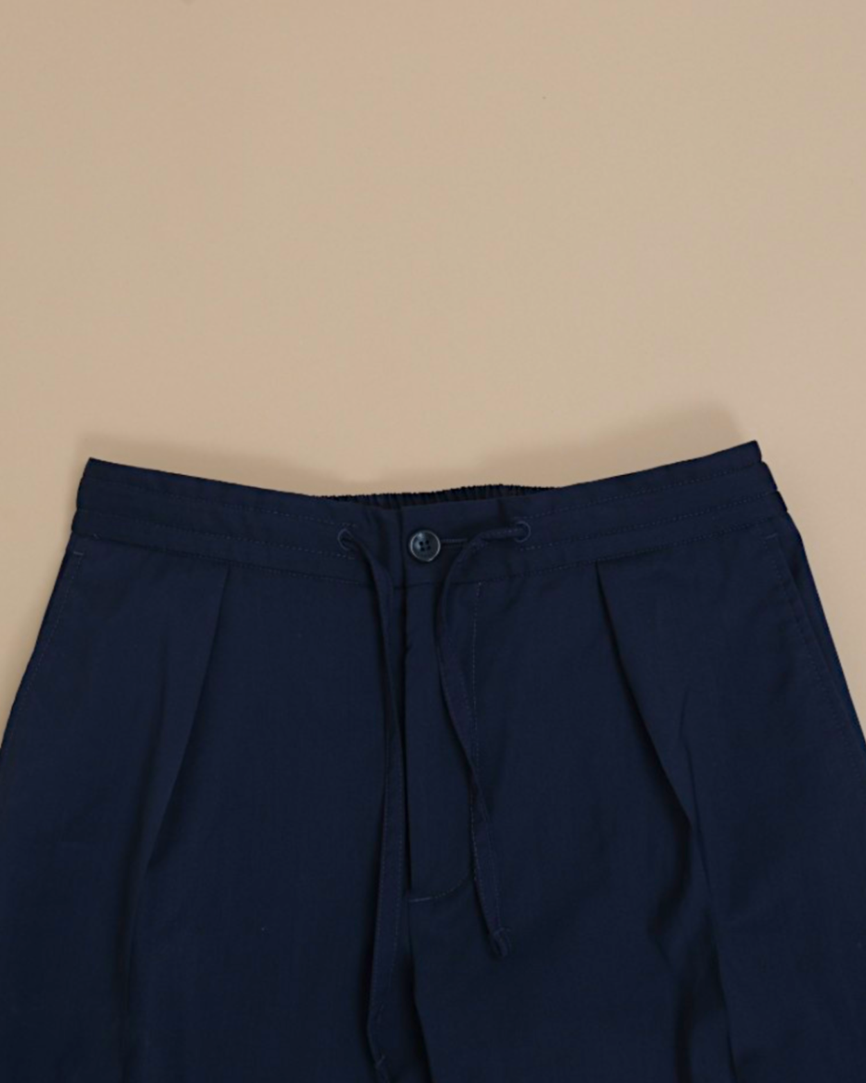 Navy Super 130´s Virgin Wool Pleated Drawstring Trousers