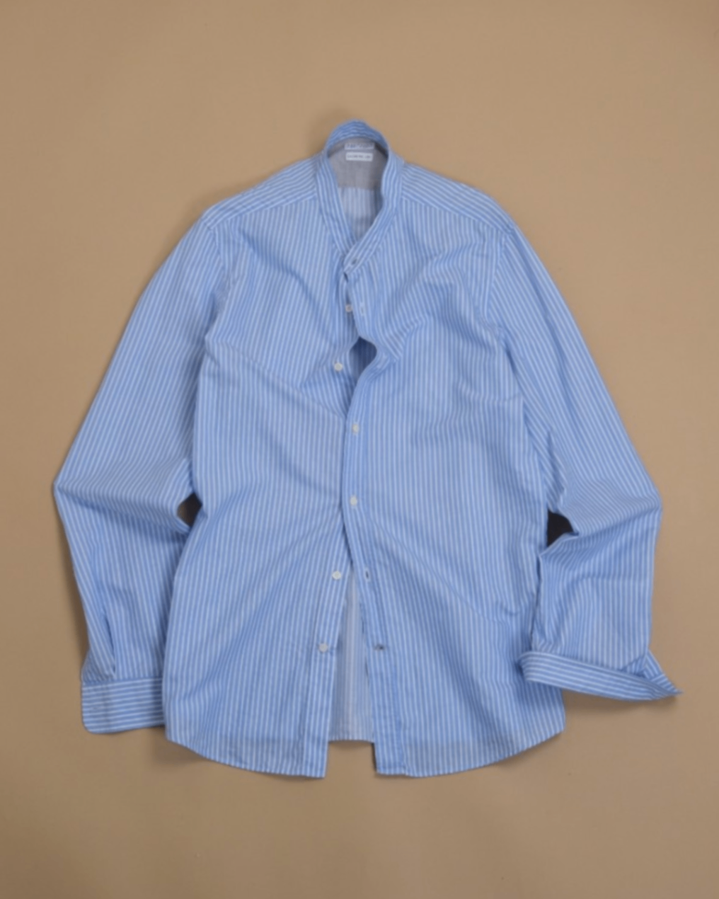 Light Blue/White Striped Band Collar Shirt