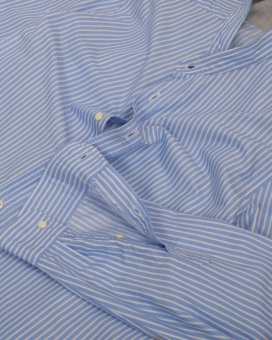 Light Blue/White Striped Band Collar Shirt