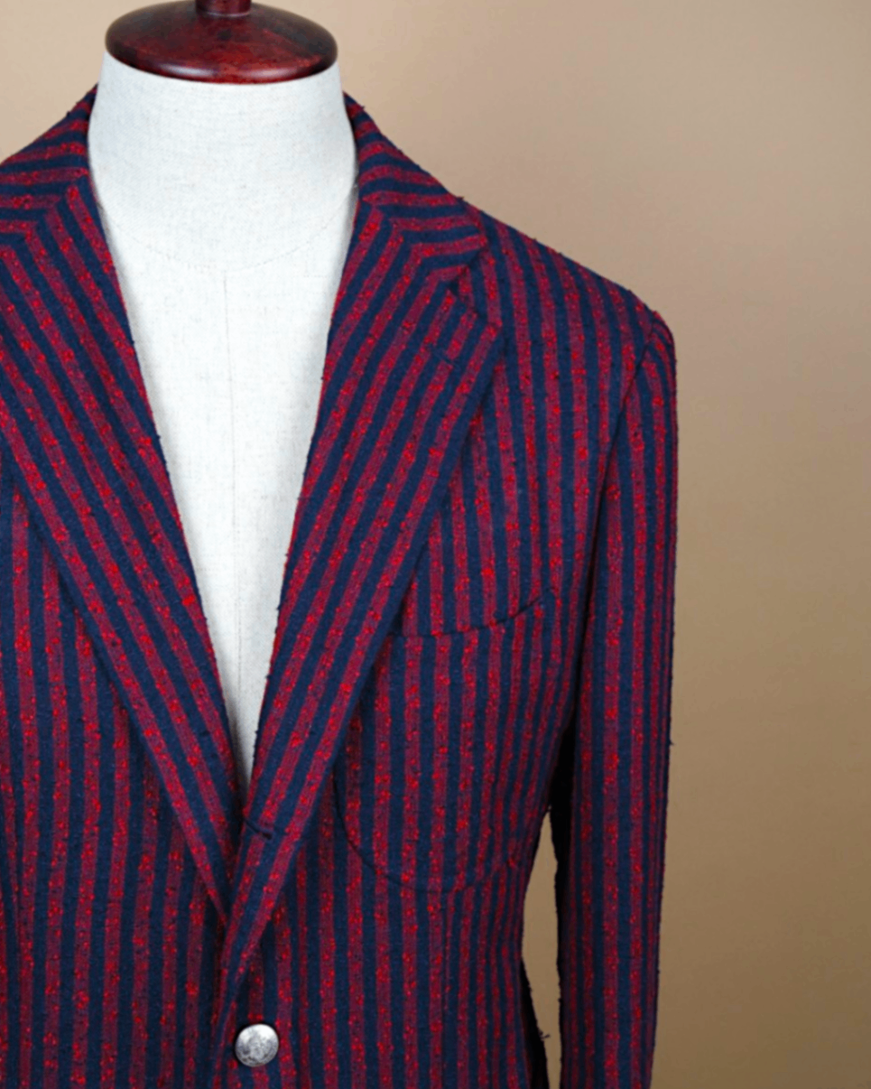 Red/Navy Linen Slub-Weave Club-Blazer