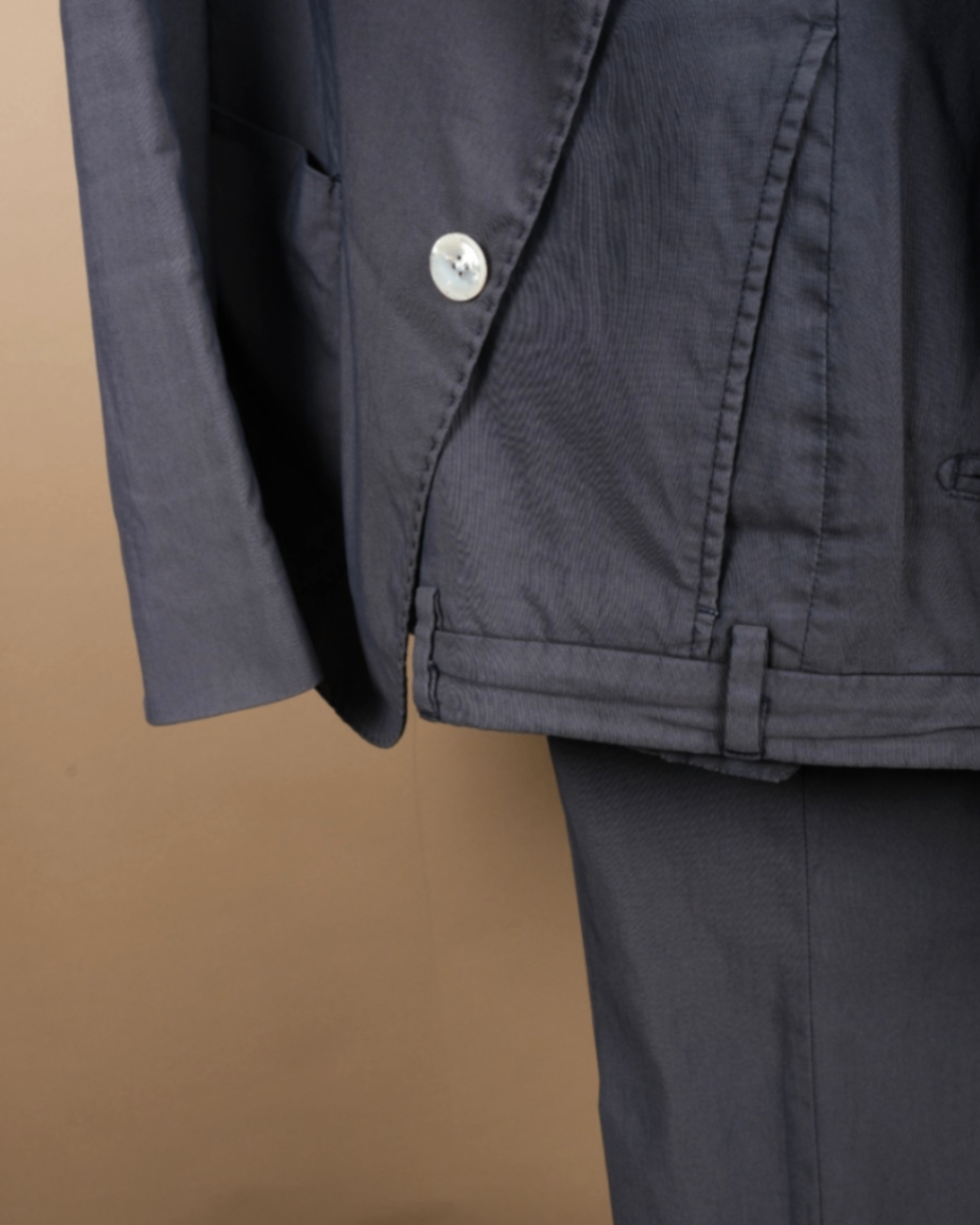 Blue Unlined Cotton Blend Suit