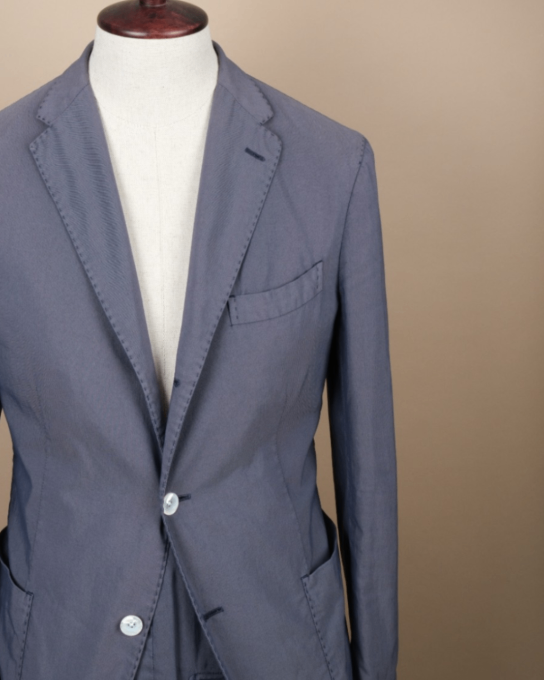 Blue Unlined Cotton Blend Suit