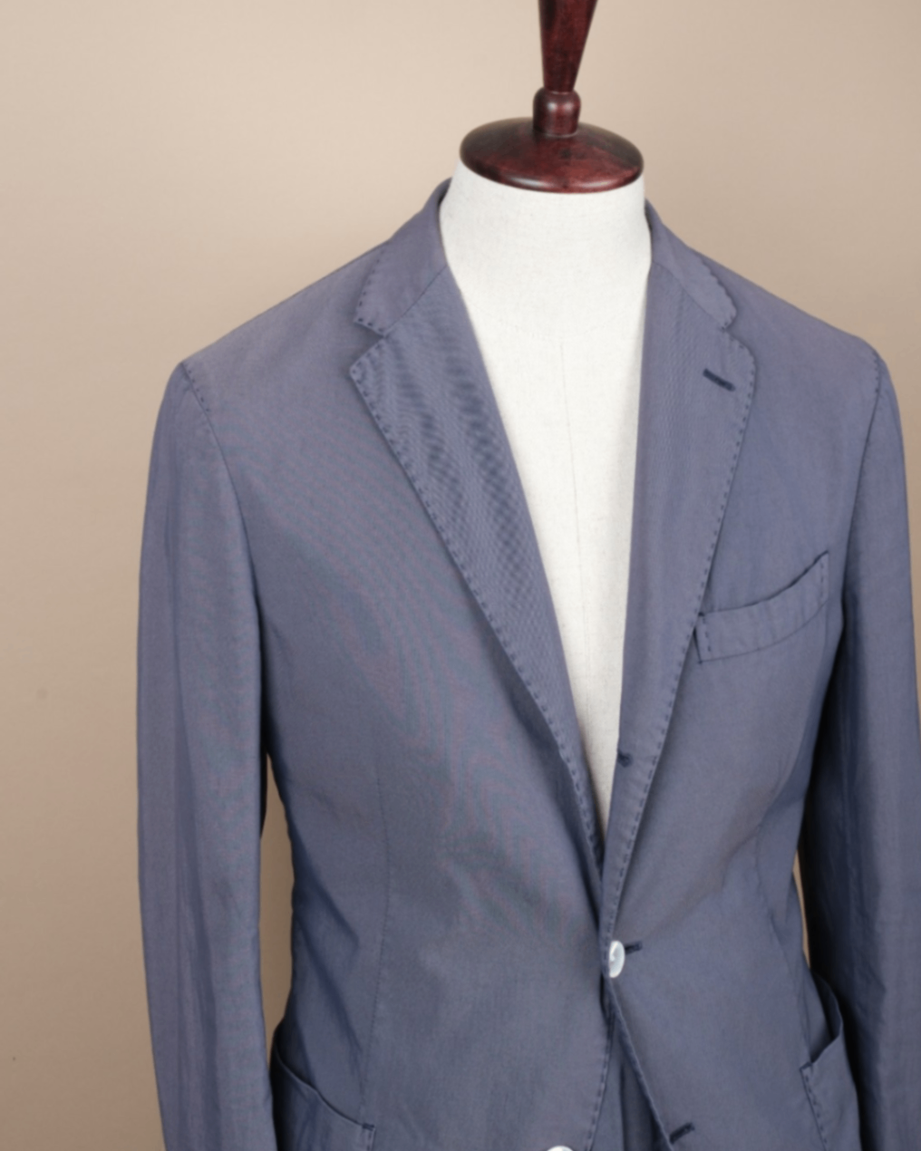 Blue Unlined Cotton Blend Suit
