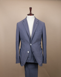 Blue Unlined Cotton Blend Suit