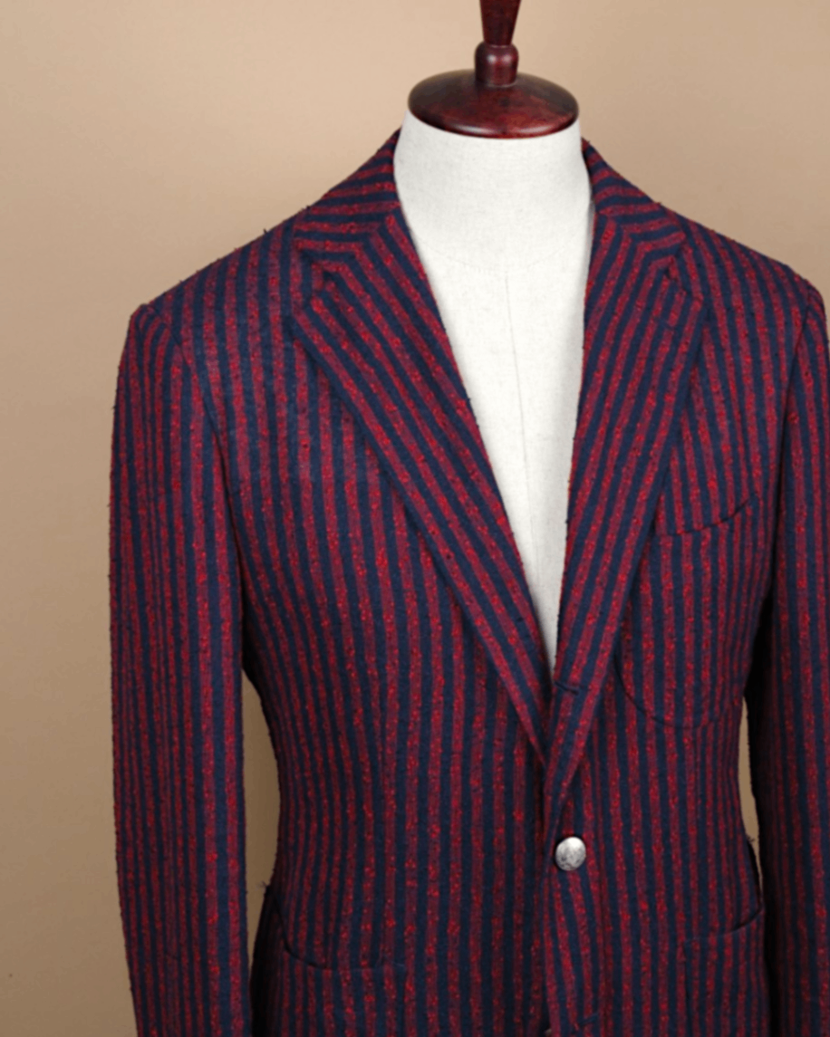 Red/Navy Linen Slub-Weave Club-Blazer