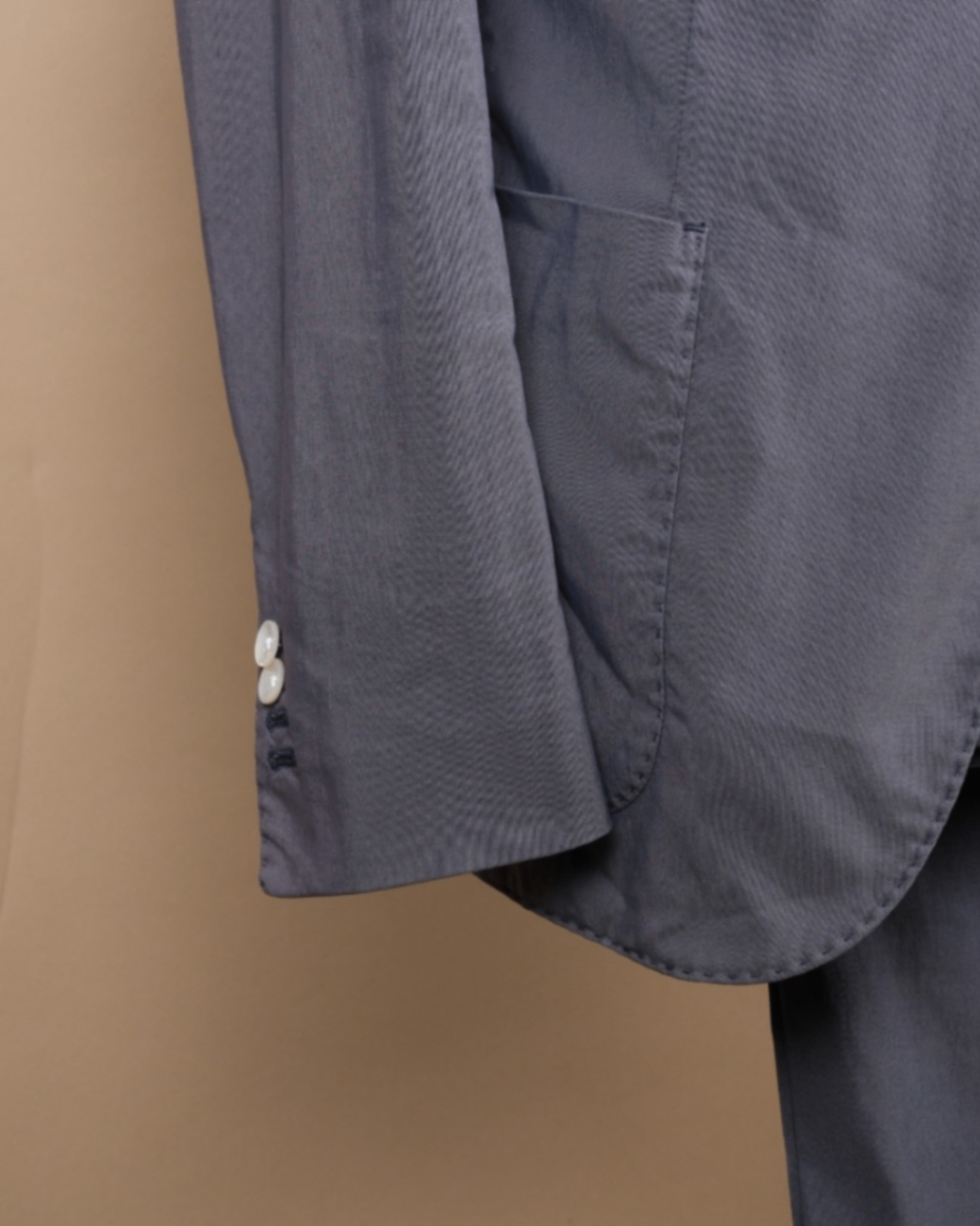 Blue Unlined Cotton Blend Suit