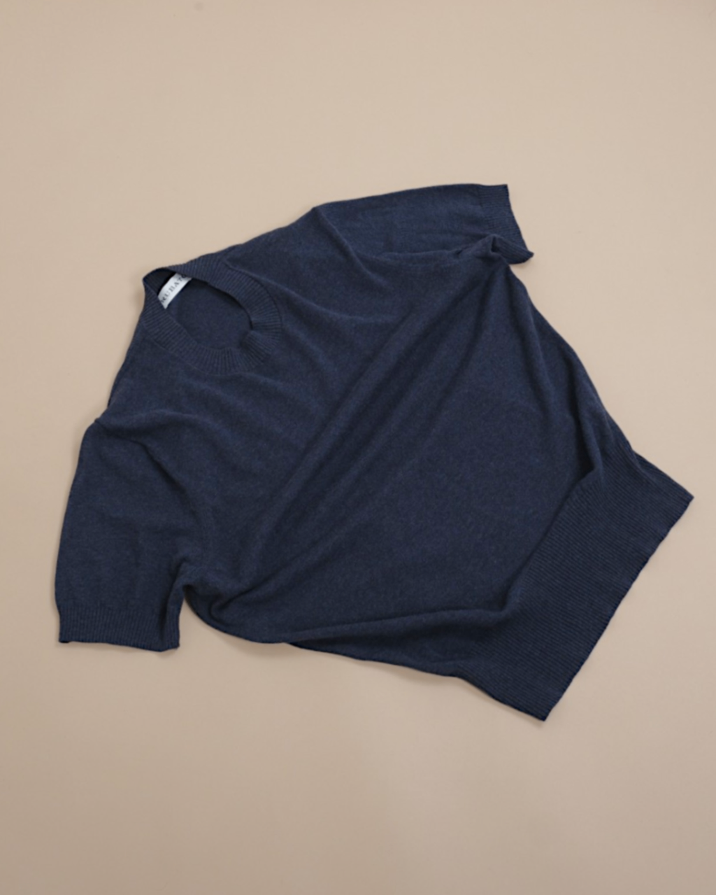 Dark Blue Cotton Short-Sleeve Crewneck