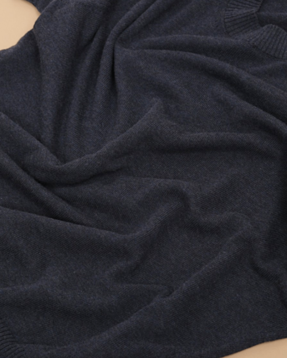 Dark Blue Cotton Short-Sleeve Crewneck
