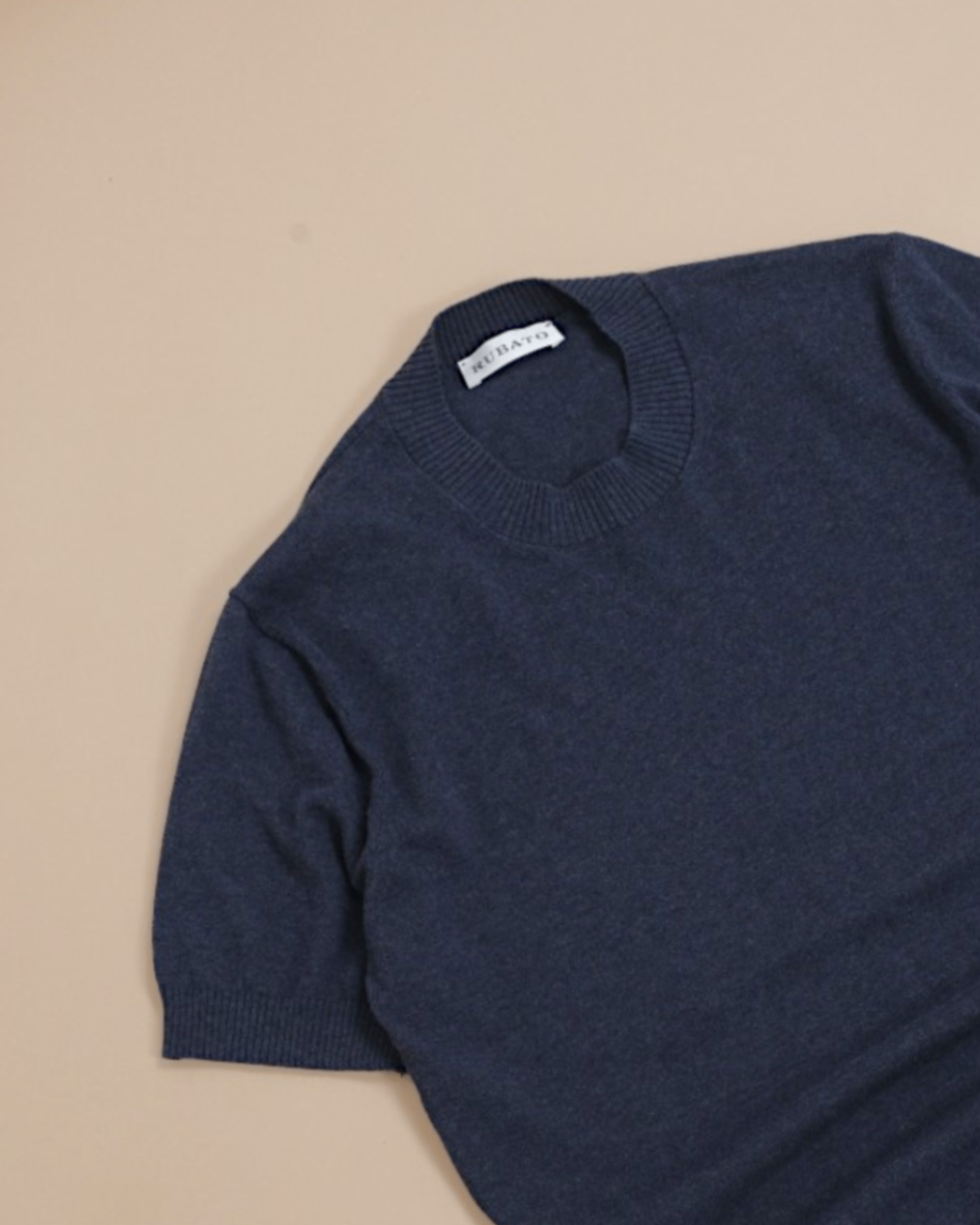 Dark Blue Cotton Short-Sleeve Crewneck