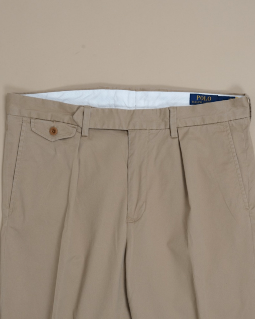 Khaki Cotton Twill Pleated Trousers