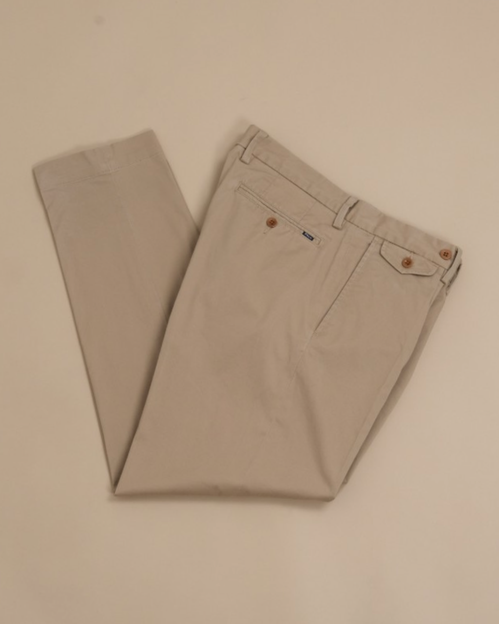 Khaki Cotton Twill Pleated Trousers