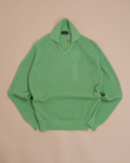 Green Cotton/Linen Waffle-Knit Double-Collar Sweater