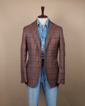 Brown/Blue Plaid Check Wool/Silk/Linen Sports Jacket