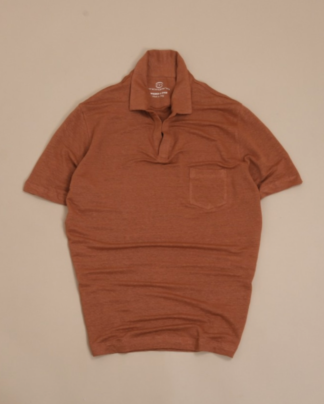 Warm Tobacco Linen Short-Sleeve Polo