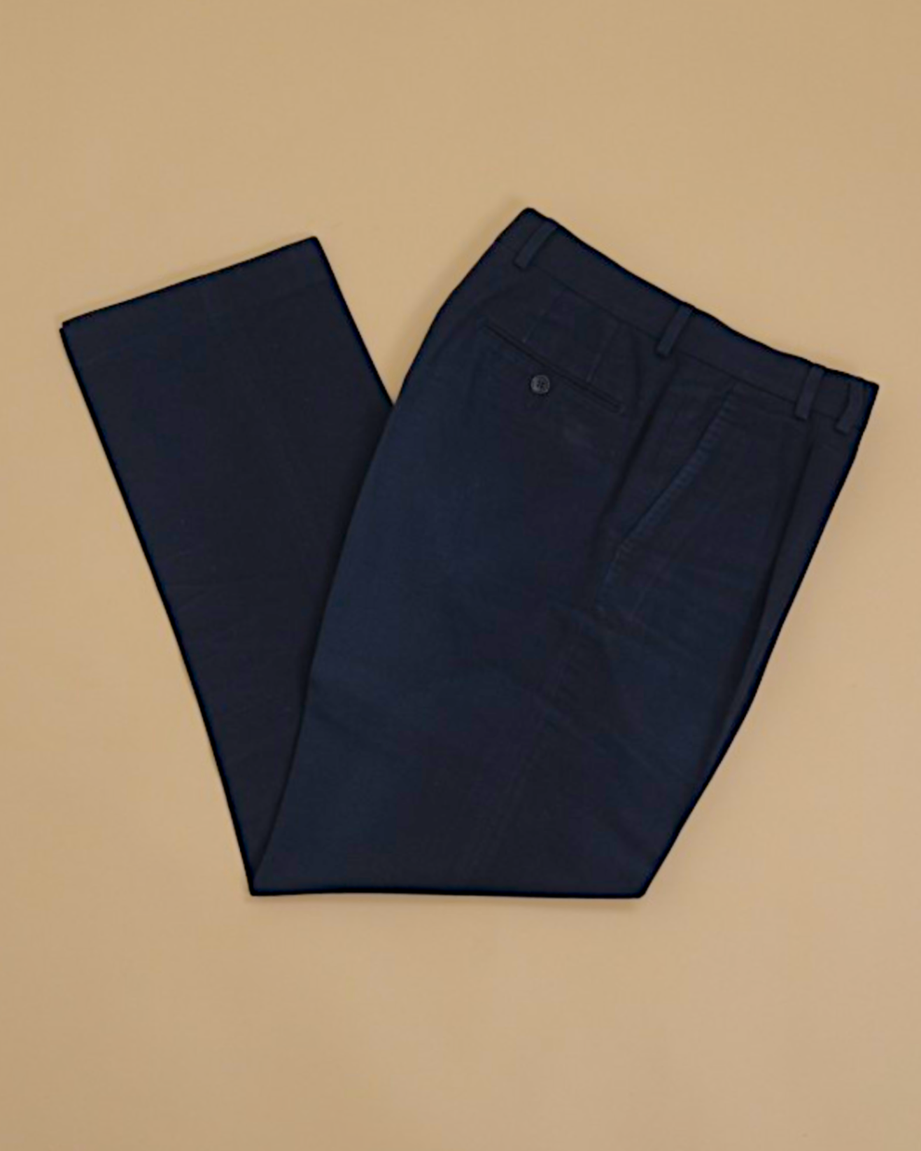 Navy Cotton Canvas High-Rise Pleated Trousers