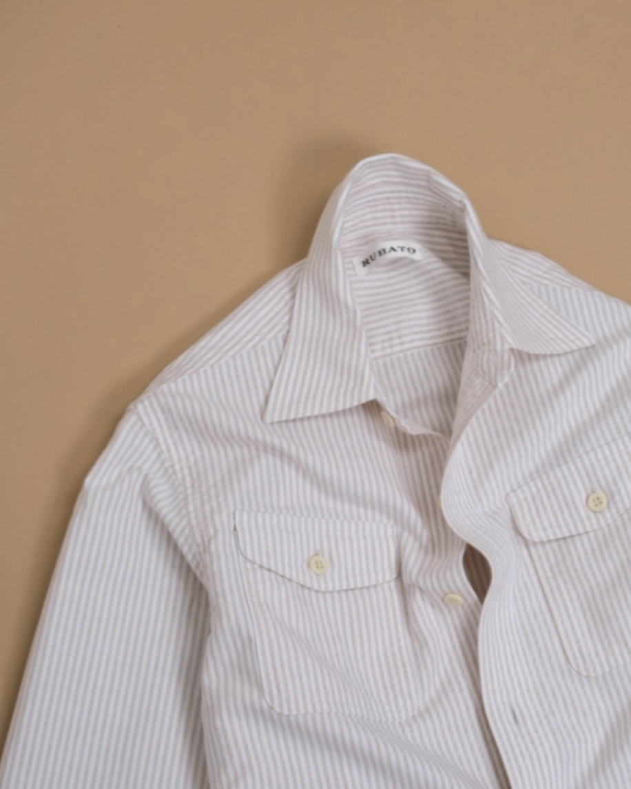 White/Beige Bengal Stripe "R" Shirt