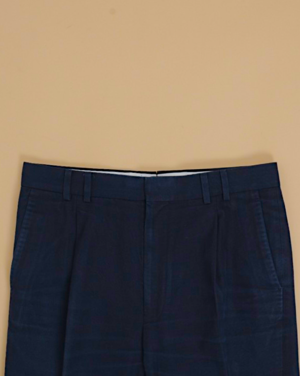 Navy Cotton Canvas High-Rise Pleated Trousers