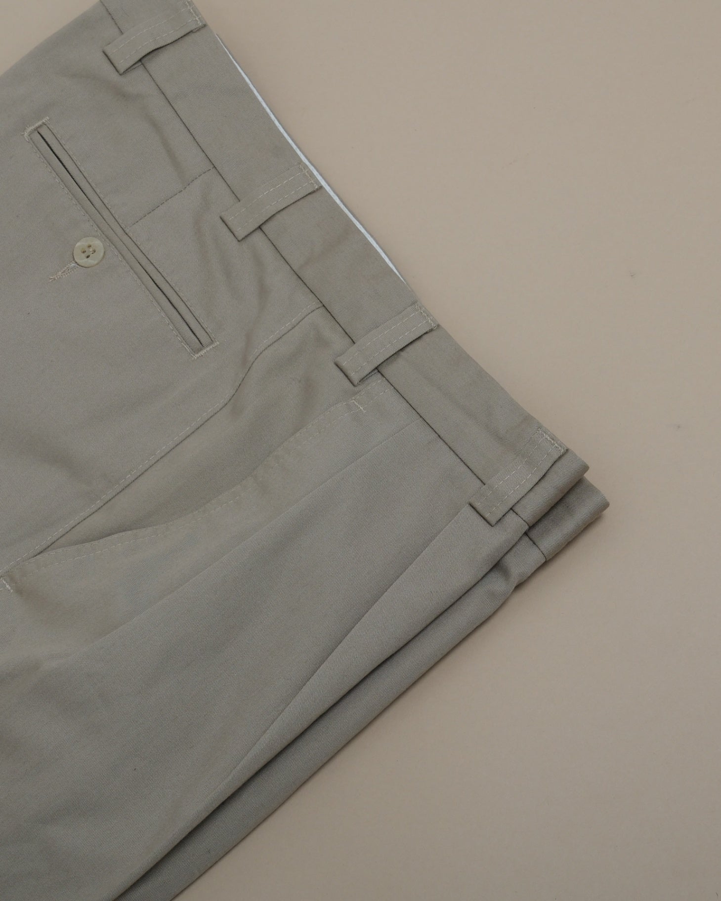 Khaki Pleated Cotton Blend Trousers