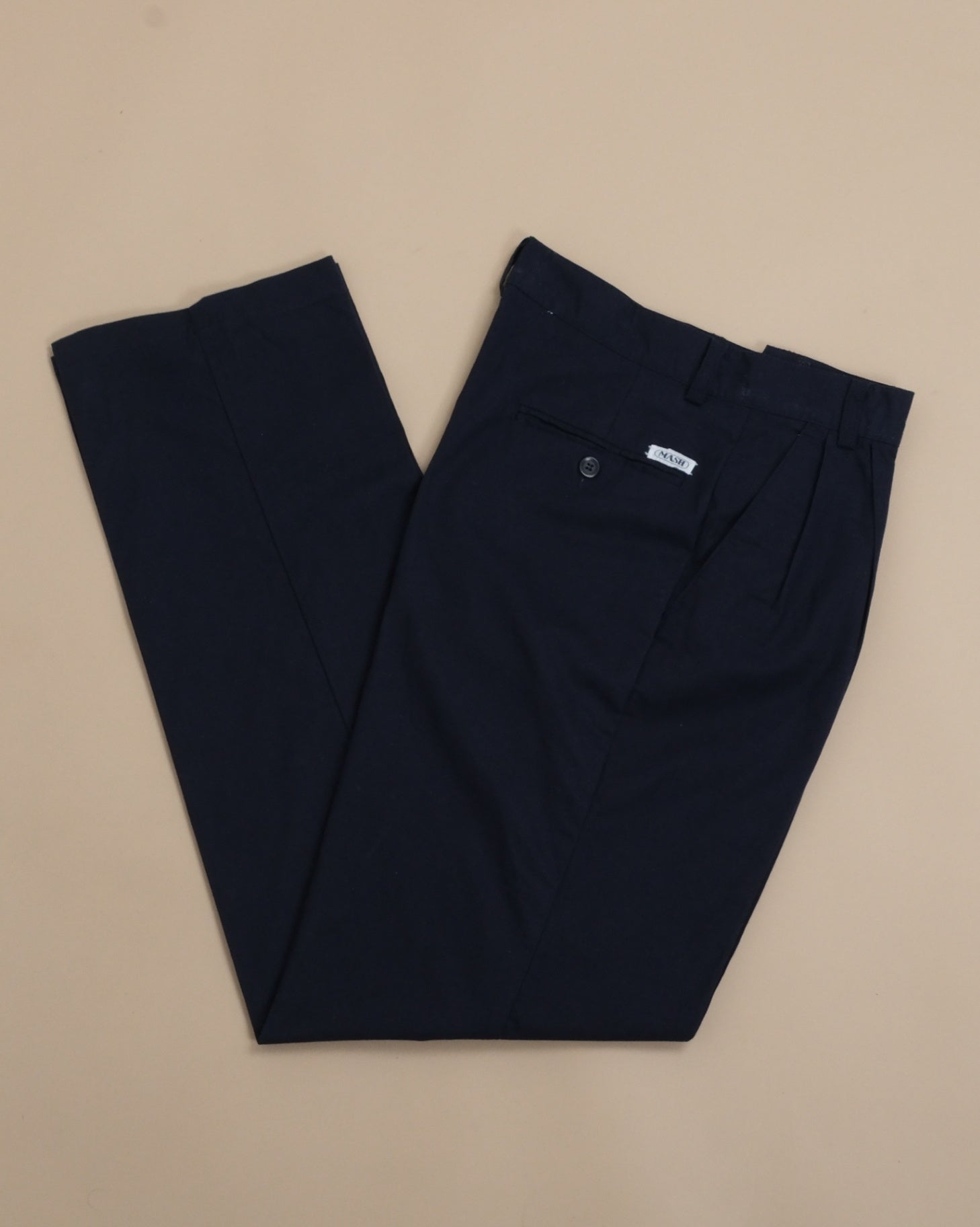 Navy Pleated Cotton Trousers