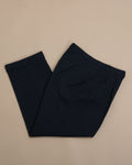 Navy Pleated Cotton Blend Trousers
