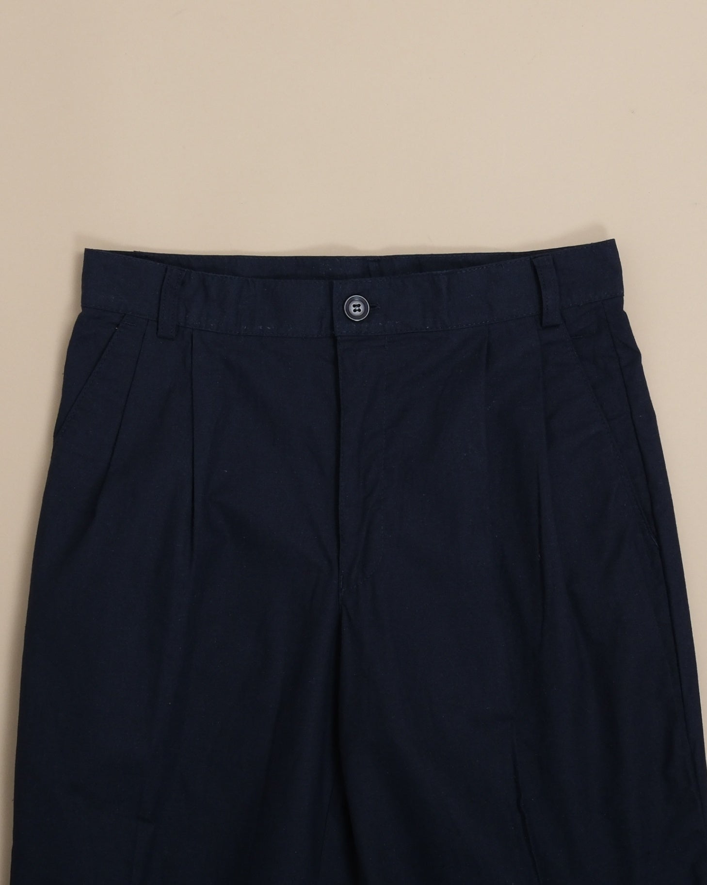 Navy Pleated Cotton Trousers
