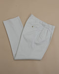 Cream Pleated Cotton Twill Trousers