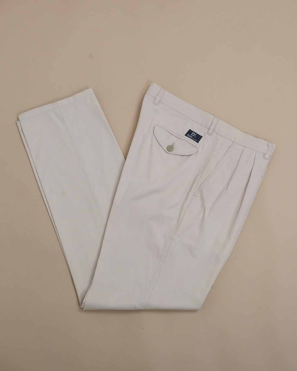 Cream Pleated High Rise Cotton Trousers