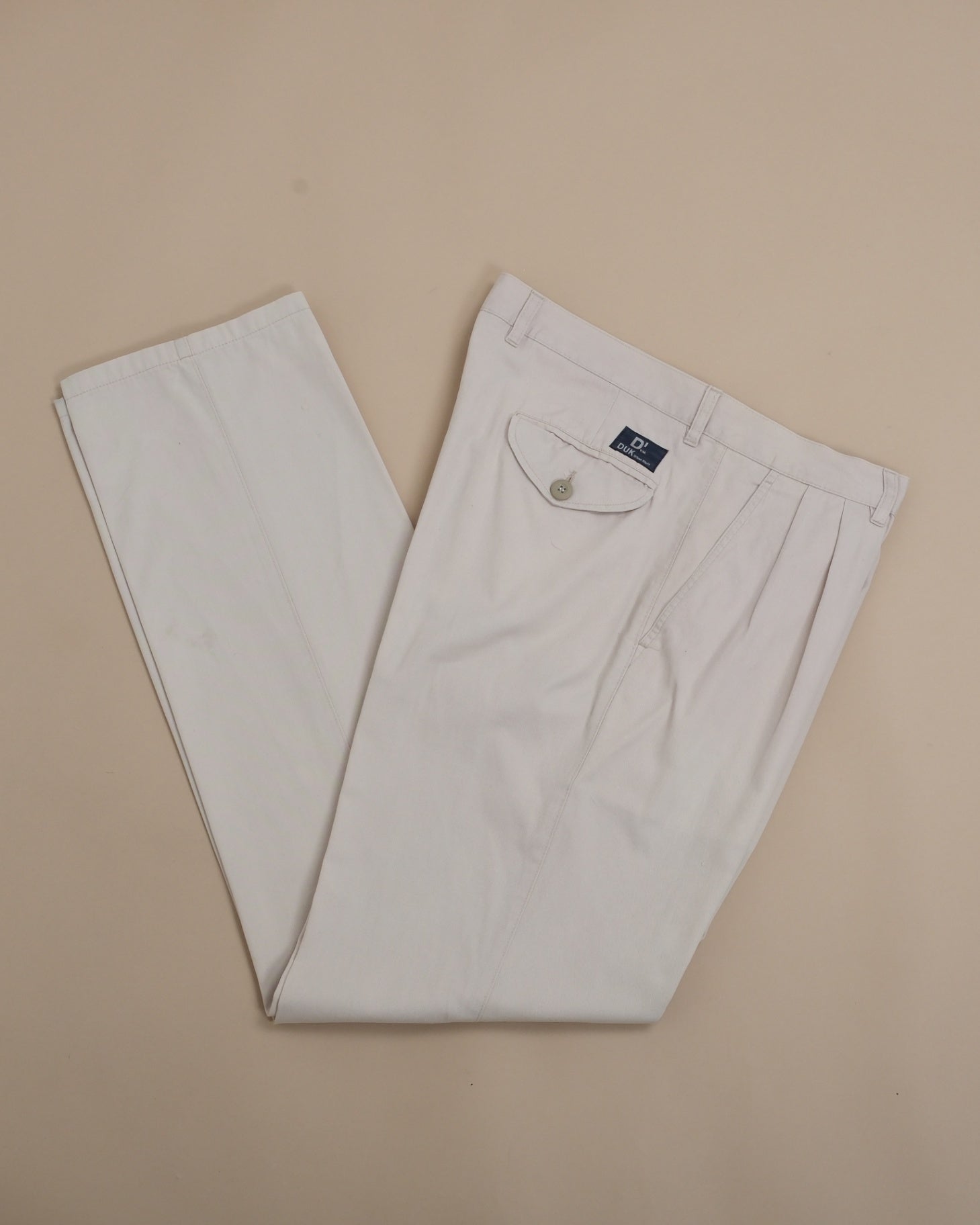 Cream Pleated High Rise Cotton Trousers