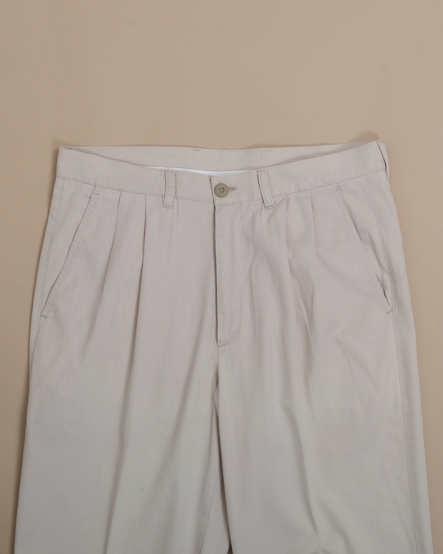 Cream Pleated High Rise Cotton Trousers