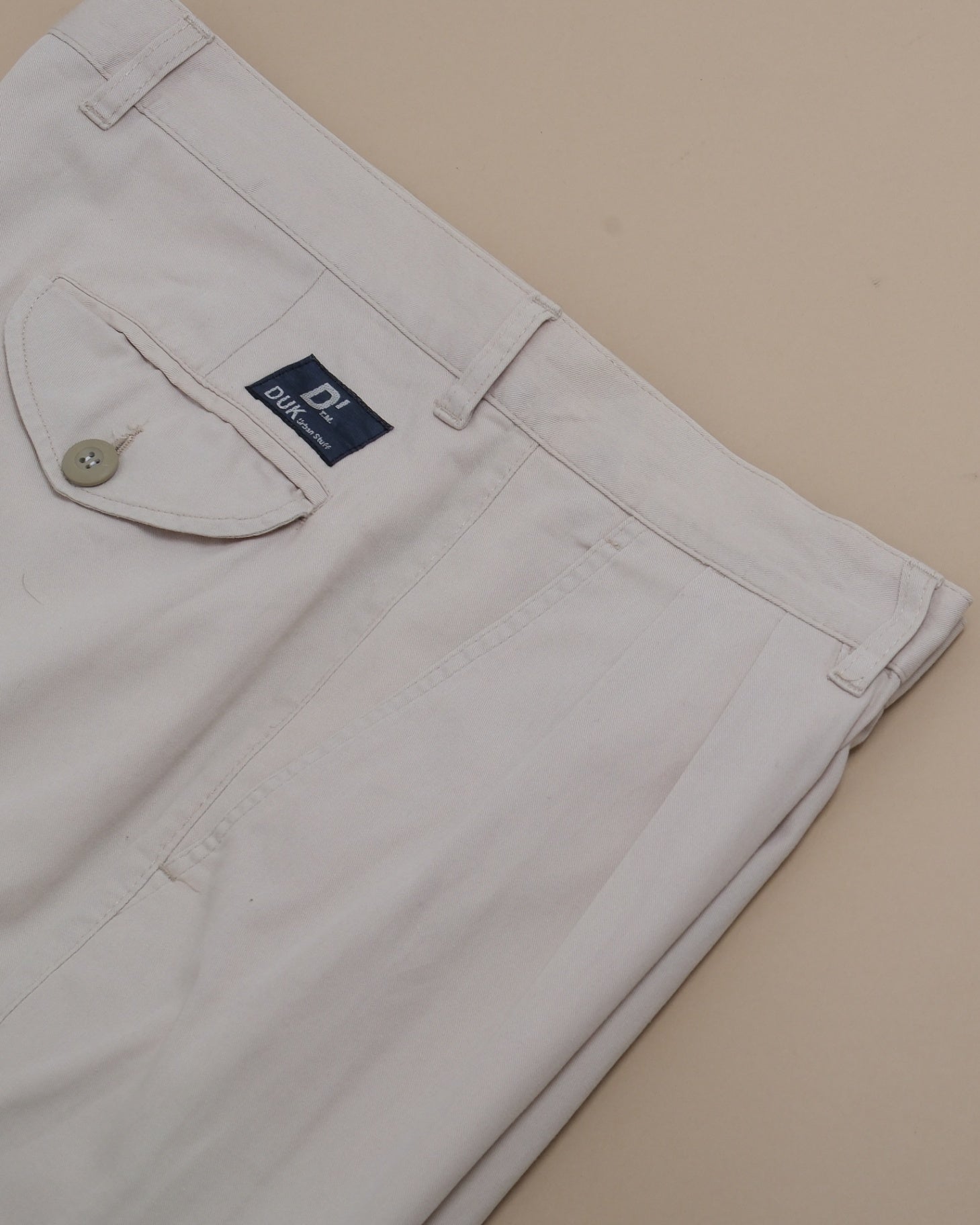 Cream Pleated High Rise Cotton Trousers