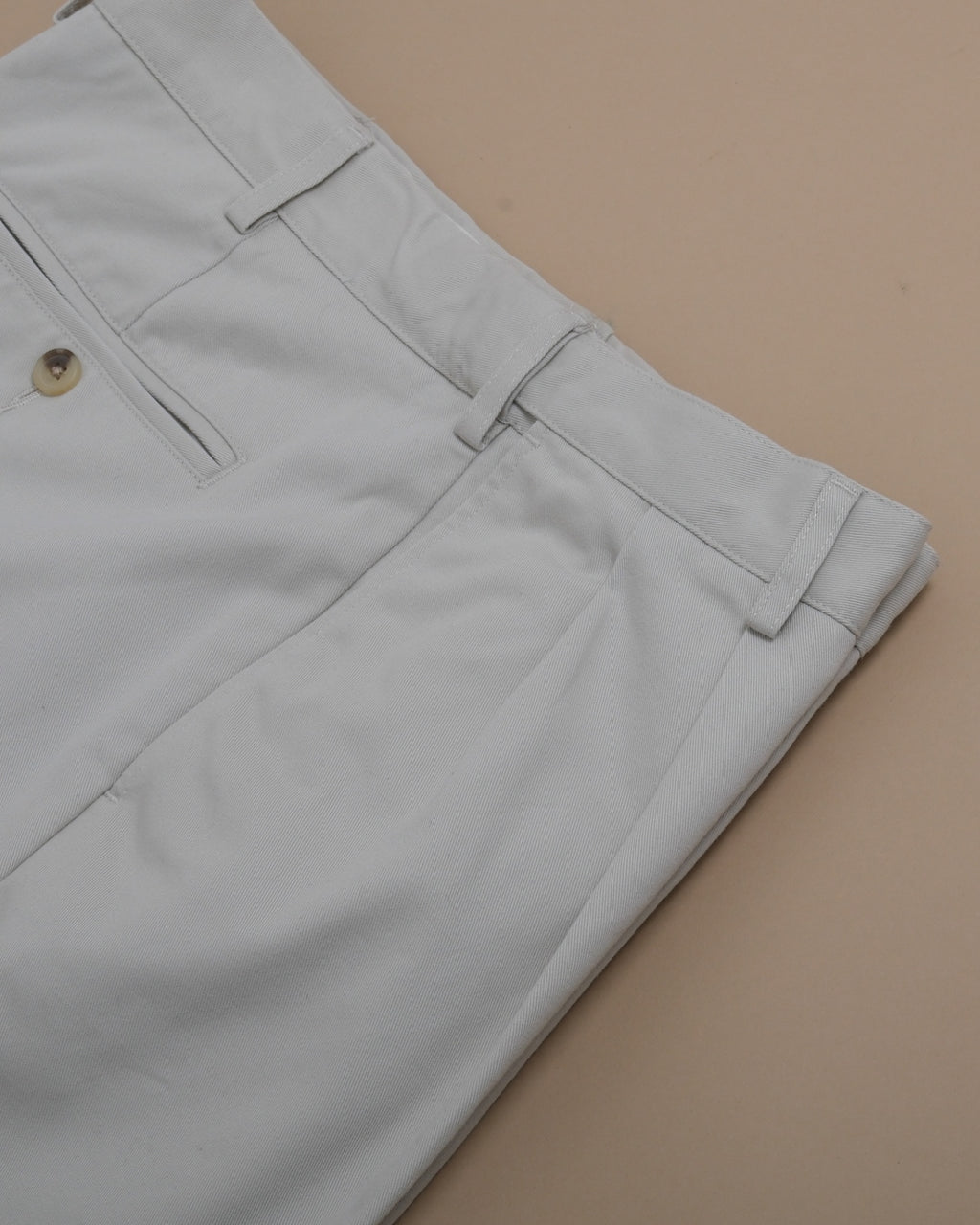 Cream Pleated Cotton Twill Trousers