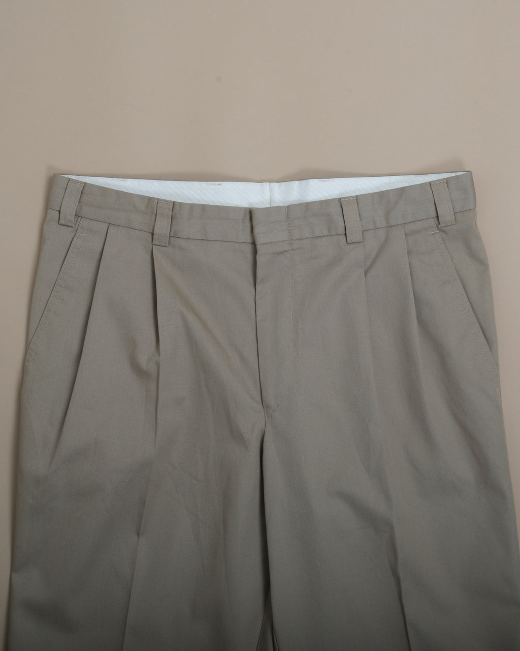 Khaki Pleated Cotton Blend Trousers