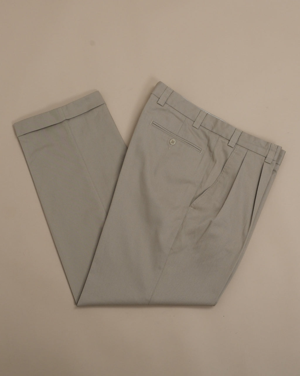 Khaki Pleated Cotton Blend Trousers