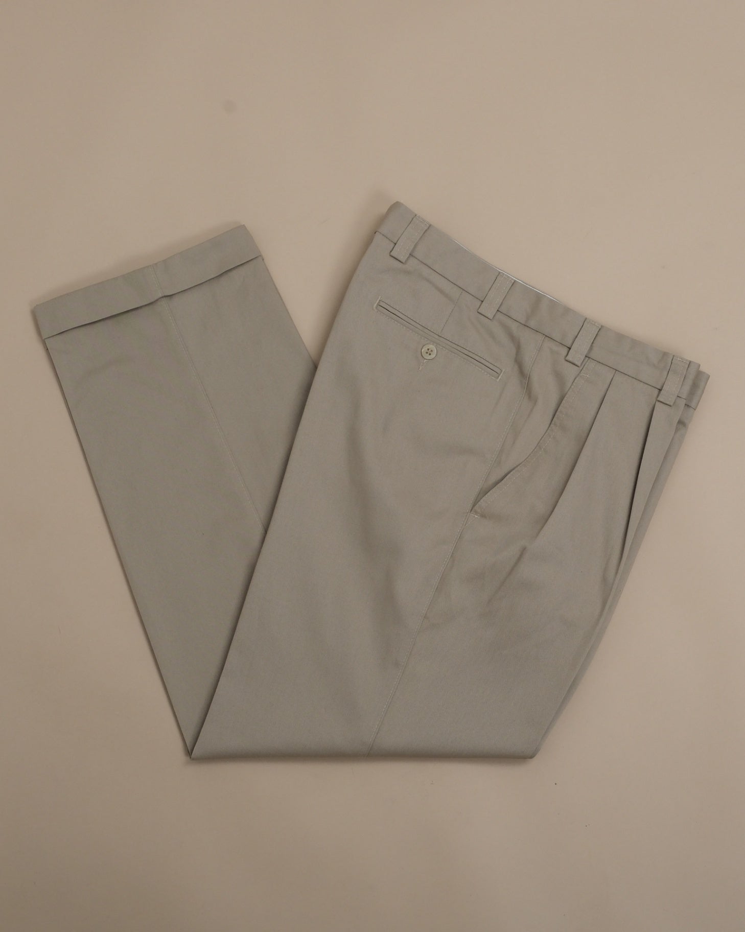 Khaki Pleated Cotton Blend Trousers