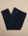 Navy Cotton Twill High-Rise Pleated Trousers