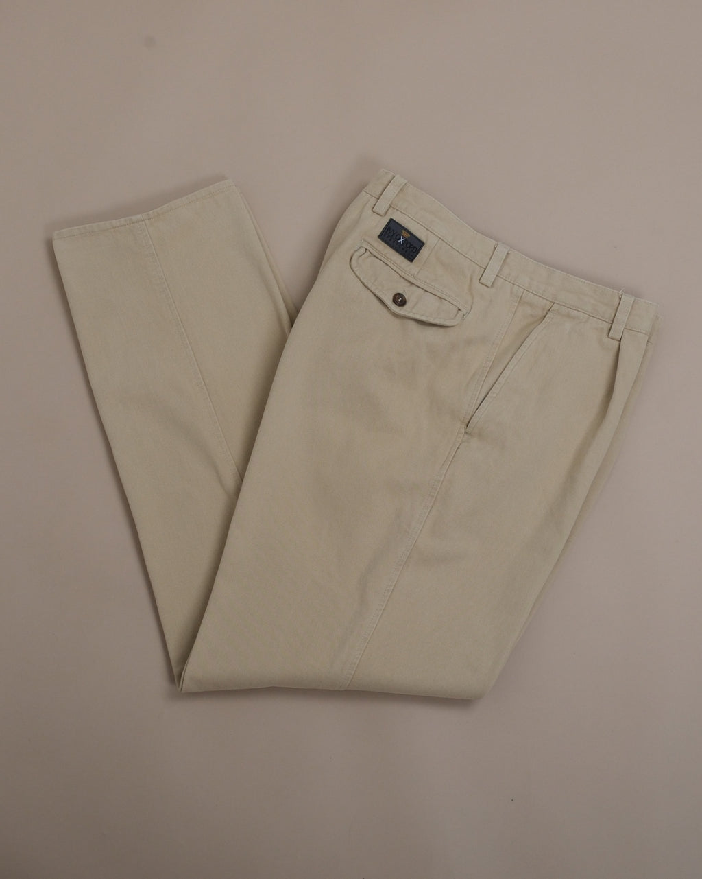 Warm Beige Cotton Twill High-Rise Pleated Trousers