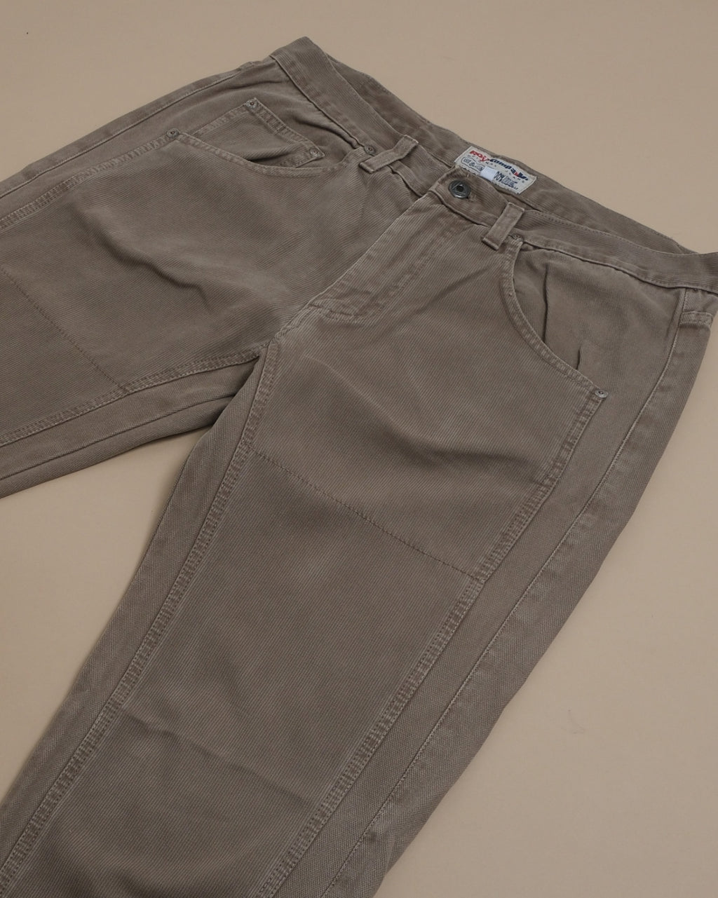 Stone Cotton Canvas Double-Knee 5-Pocket Trousers